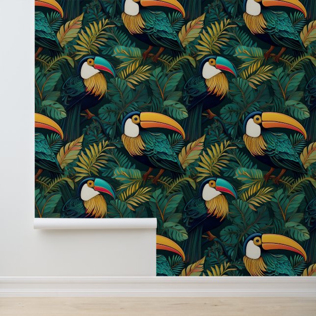 Papier Peint Oiseau tropical de la Jungle Verte Toucan (Application)