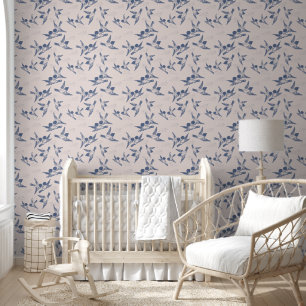 Papier Peint Oiseaux bleus gras Peel rose et bâton