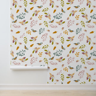 Papier Peint Oiseaux colorés sur un arrière - plan à fleurs