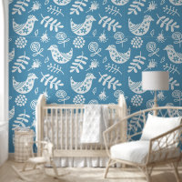 Oiseaux d'art populaire bleu blanc