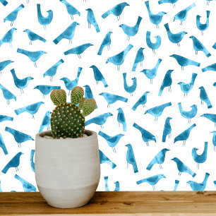 Papier Peint Oiseaux turquoises et blancs Aquarelle Art