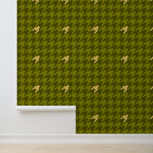 Papier Peint Olive avec Houndstooth or Accent
