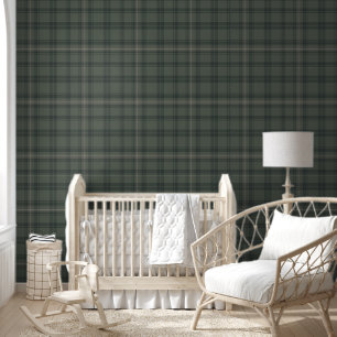 Papier Peint Olive Green Plaid Farmhouse moderne Tartan