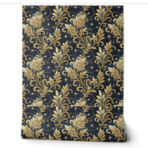 Papier Peint Or et noir Motif floral damassé luxueux et royal
