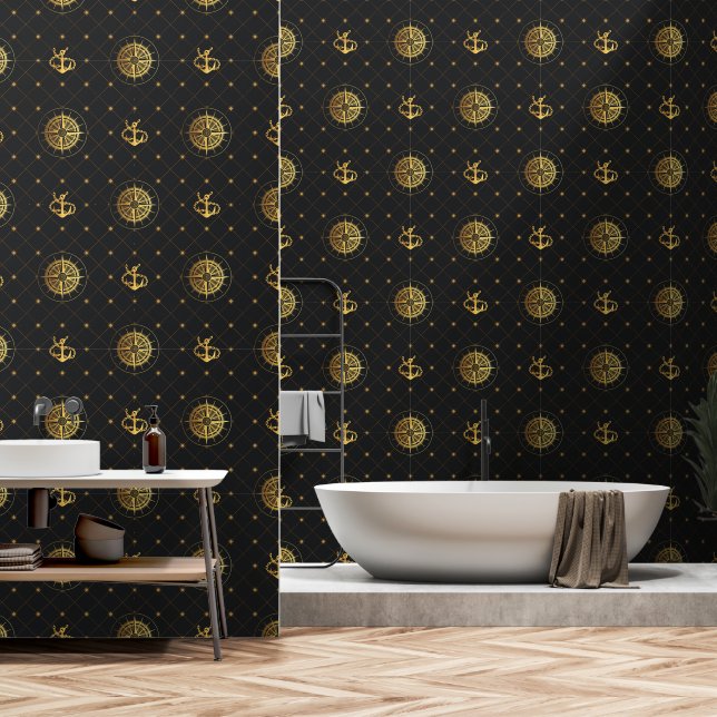 Papier Peint Or Nautical (Salle de bain)