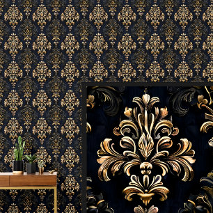 Papier Peint Or sur noir Dramatique Gothique Damask