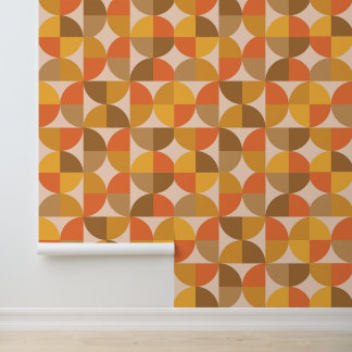 Papier Peint Orange and Brown Mid Century Half Circles 