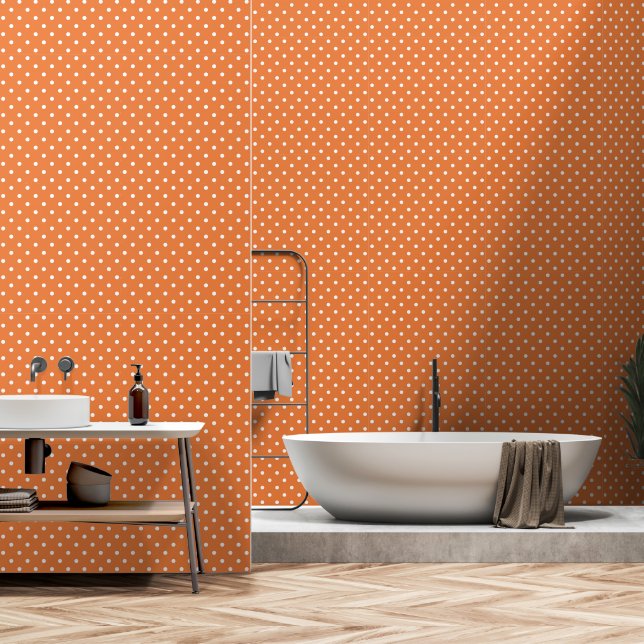 Papier Peint Orange Classique & Points Blancs Automne Sans Cout (Salle de bain)