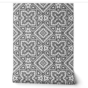 Papier Peint ornement ethnique motif géométrique noir et blanc