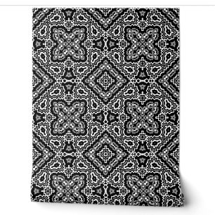 Papier Peint ornement ethnique motif géométrique noir et blanc