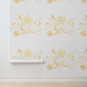 Papier Peint Ornements de fleurs d'or Couleur personnalisée Bla