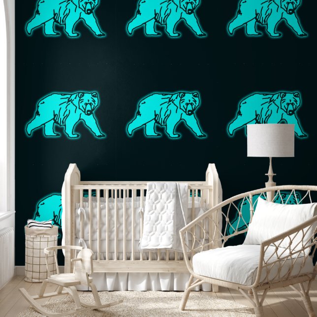 Papier Peint Ours kodiak bleu (Enfants)