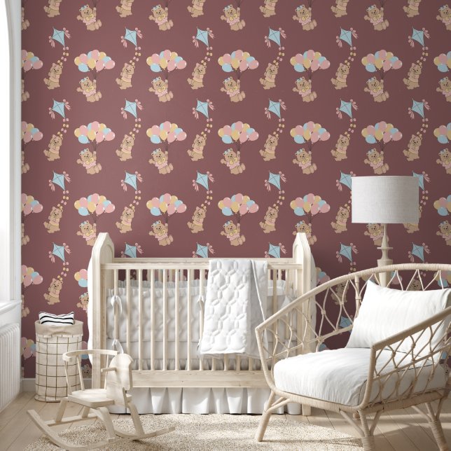 Papier Peint Ourson et ballons mignons (Enfants)