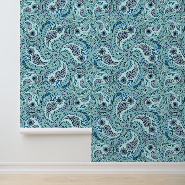 Papier Peint Paisley en bleu bébé (Application)