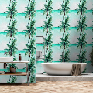 Papier Peint Palm arbre turquoise océan côtier sans couture mot
