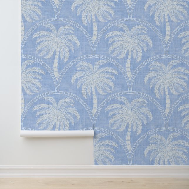 Papier Peint Palm Trees in Cornflower Blue Tropical Coastal (Application)
