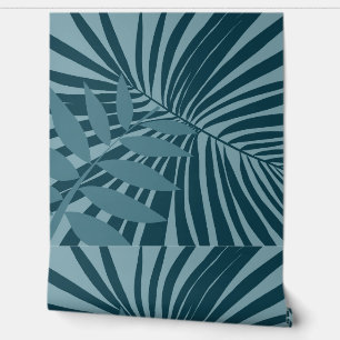 Papier Peint palme & feuille tropicale abstrait en gris vert bl