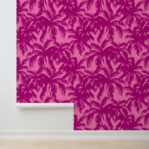 Papier Peint Palmier Feuille rose et Fuscia
