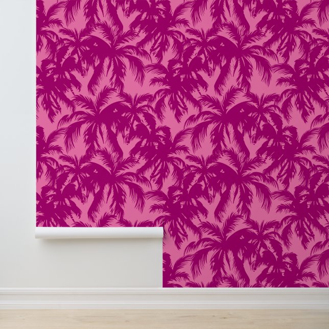 Papier Peint Palmier Feuille rose et Fuscia (Application)