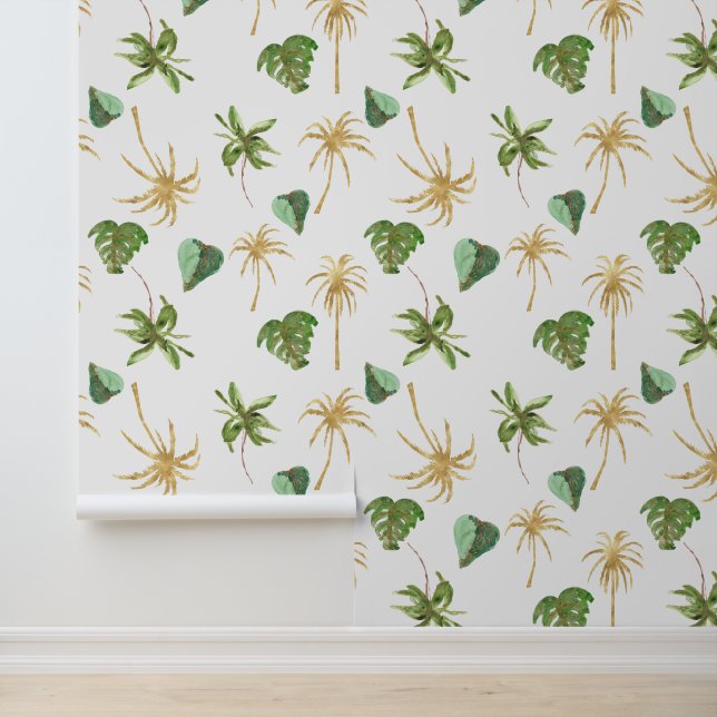 Papier Peint Palmiers d'or tropicaux Feuilles (Application)