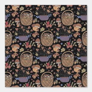 Papier Peint Panier amusant de champignons Motif sur noir