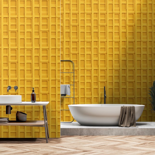 Papier Peint Panneaux de boîte de grille de moutarde 3D - À déc (Salle de bain)