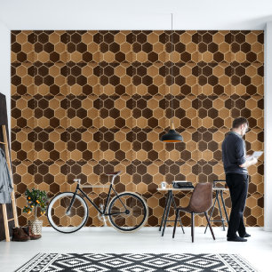 Papier Peint Panneaux hexagonaux en bois 3D ustique