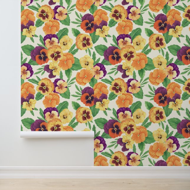Papier Peint Pansies sur blanc cassé (Application)