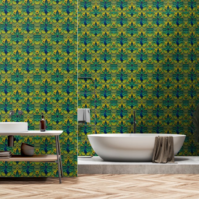 Papier Peint paon bleu marocain (Salle de bain)