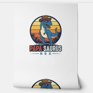 Papier Peint Papa Saurus Rex Cowboy Dinosaure Vintage T-Shirt_1
