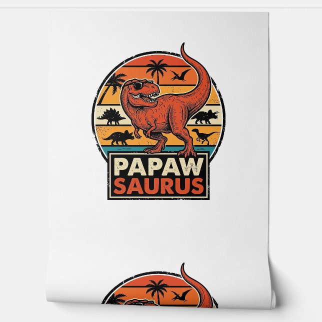 Papier Peint Papawsaurus Rétro Dinosaure Coucher de Soleil Vect (Déroulement)