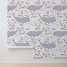 Papel pintado ballenas y conejitos