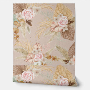 Papier Peint "Papier peint Boho Floral and Greenery - Rose élég