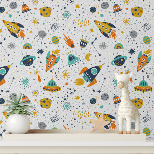 Papier Peint Papiers Adhésifs Colorés pour Nurserie Fusées Spat