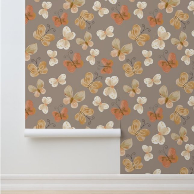 Papier Peint Papillon blanc vert Taupe (Créateur téléchargé)