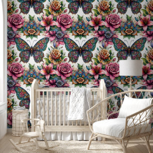 Papier Peint Papillon de rêve et élégance florale