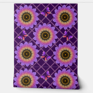 Papier Peint Papillon et motif de grille de fleurs Cottagecore