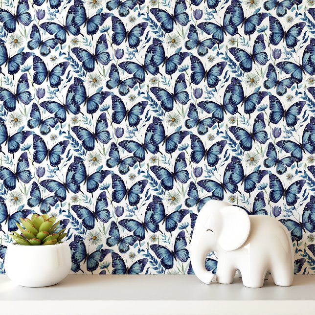 Papier Peint Papillons bleus et Fleurs sauvages (Créateur téléchargé)