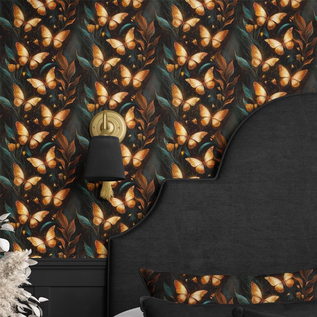 Papier Peint Papillons dorés et feuillage (Créateur téléchargé)