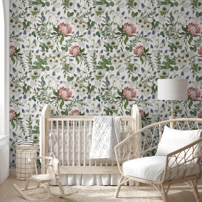 Papier Peint Papillons Floraux Élégants (Elegant Floral Butterflies Pattern Wallpaper from Studio Posies.)