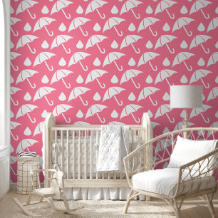 Papier Peint Parapluie rose mignonne et Motif Raindrops