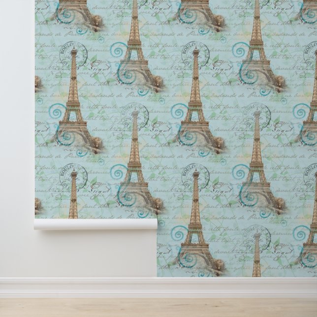 Papier Peint Paris Écriture Vintage Aqua Wallpaper (Application)