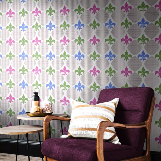 Papier Peint Parties scintillant Fleur de Lis Faux | Blanc Mard (Fleur de Lis Faux Glitter White Mardi Gras Pattern Wallpaper)