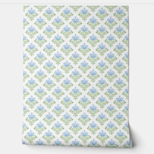 Papier Peint Pastel Blue Green Floral Pattern (Déroulement)