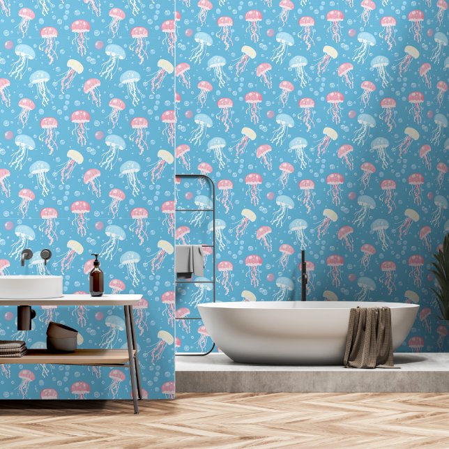 Papier Peint Pastel colors jelly fish pattern (Salle de bain)