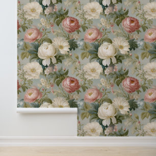 Papier Peint Pastel doux Victorian Vintage Floral Peony Grand
