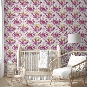 Papier Peint Pastel Princess Crowns Damask Pearls