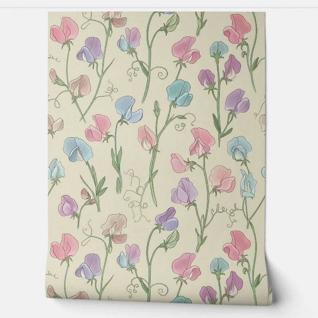Papier Peint Pastel Sweet Pea Motif sans couture (Déroulement)