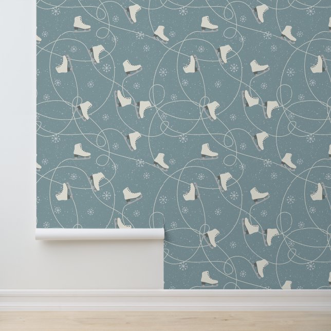 Papier Peint Patins à glace Snowflakes Ice Trails Blue Grey (Application)