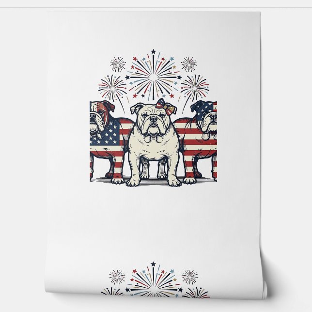 Papier Peint Patriotic Bulldog Fireworks Vintage Engraving Desi (Déroulement)